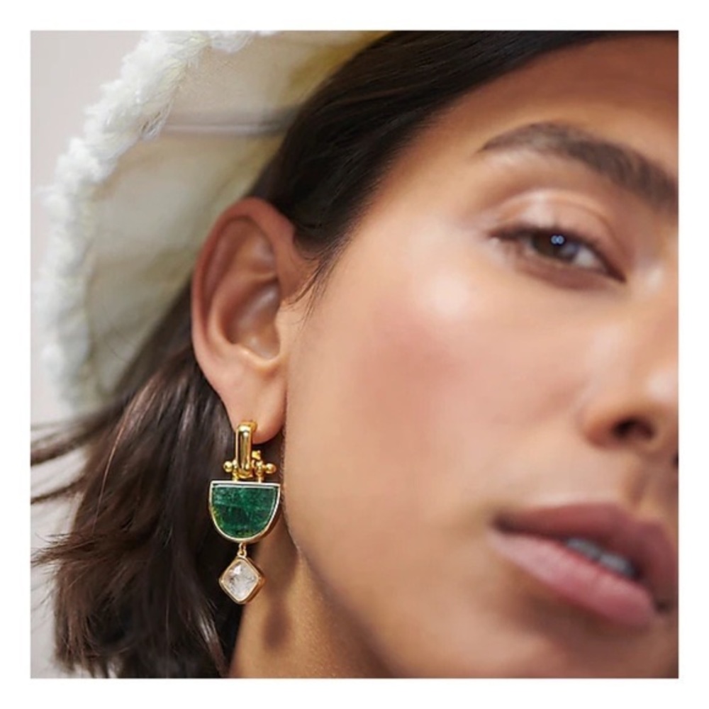 J Crew Goblet Stone Drop earrings Multi color purple quartz